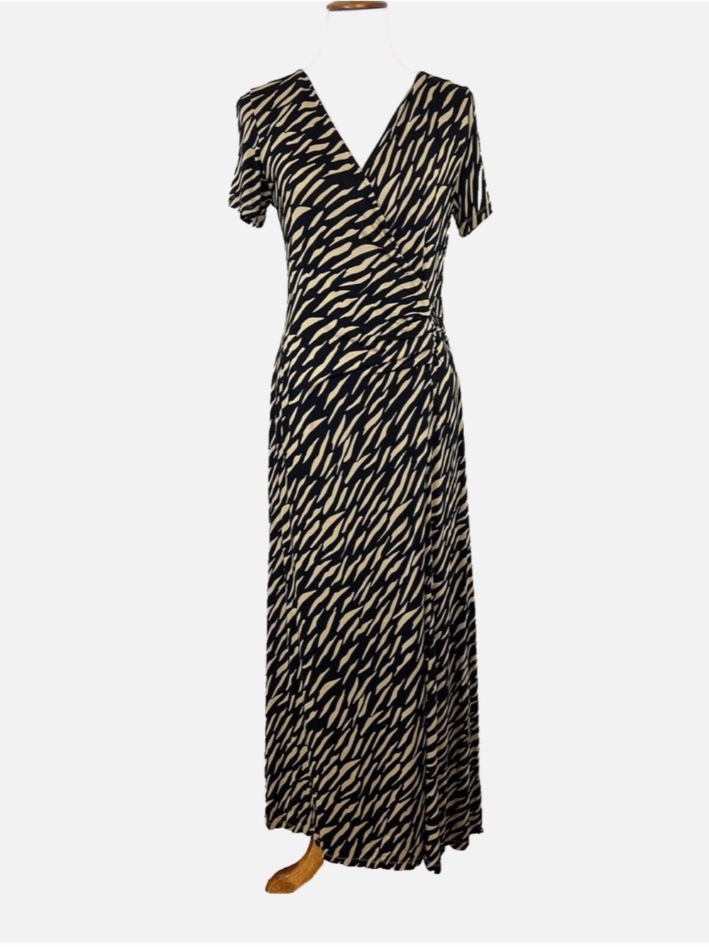 Soft Surroundings Black and Cream Abstract-Print Wrap Maxi Dress - Picture 3 of 10